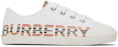 Shop Burberry Kids White Icon Stripe Logo Sneakers In Optic White