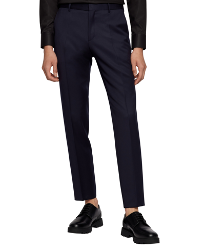 Hugo Boss Tailored Trousers With Pockets And Loops In Dark Blue