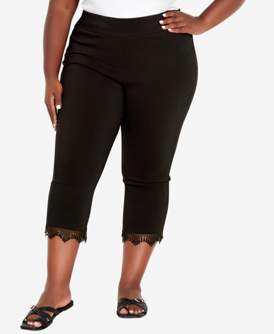 Shop Avenue Plus Size Super Stretch Lace Capri Pants In Black