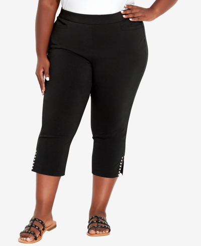 Shop Avenue Plus Size Super Stretch Split Hem Capri Pants In Black