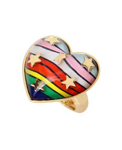 Shop Betsey Johnson Rainbow Heart Stretch Ring In Multi