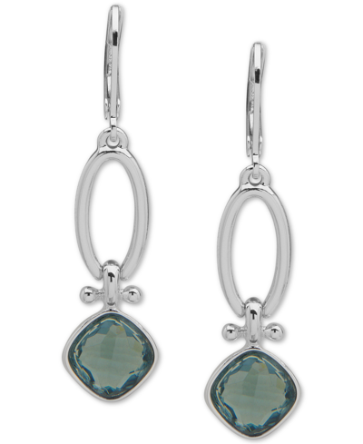 Shop Anne Klein Silver-tone Blue Stone Open Drop Earrings