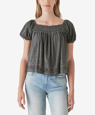 Shop Lucky Brand Women's Square-neck Peasant Top In Washed Black