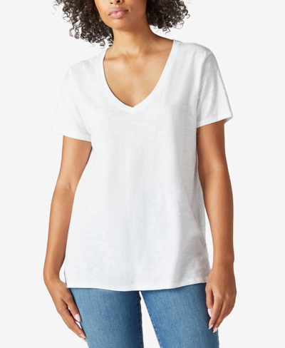 Shop Lucky Brand Women's Cotton V-neck Tee In Bright White