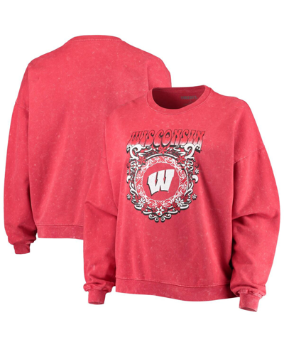 Shop Zoozatz Women's  Red Wisconsin Badgers Garment Wash Oversized Vintage-like Pullover Sweatshirt