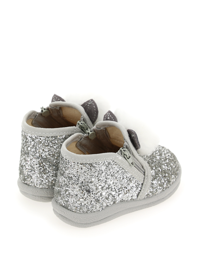 Shop Monnalisa Glitter Slippers With Pompoms In Silver Glitter