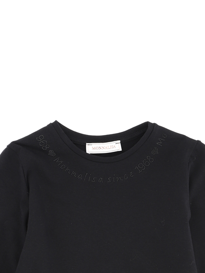 Shop Monnalisa Long-sleeved Logo Jersey T-shirt In Black
