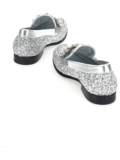 Shop Monnalisa Glitter Moccasins With Bezels In Silver Glitter