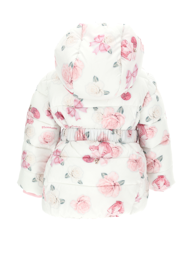 Shop Monnalisa Down Jacket With Rose And Perfume Print In Cream