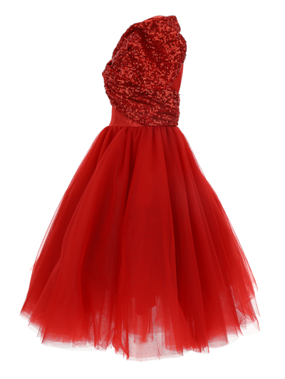 Shop Monnalisa Angel Brocade Dress In Red
