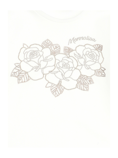 Shop Monnalisa Long-sleeved Rose Jersey T-shirt In Cream