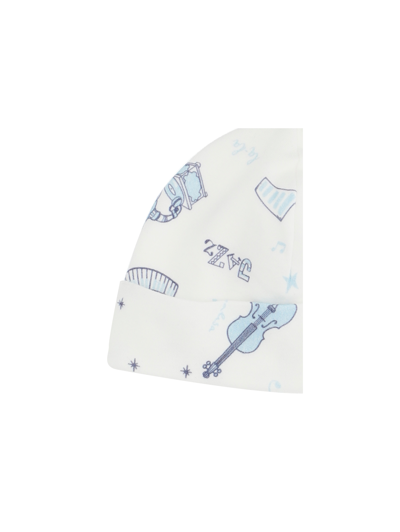 Shop Monnalisa Cotton Bonnet With All-over Print In Cream White + Sky Blue