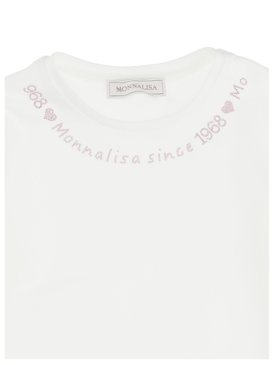 Shop Monnalisa Long-sleeved Logo Jersey T-shirt In Cream + Pink