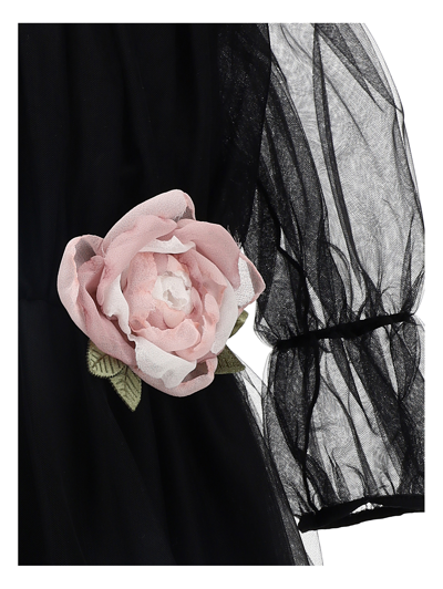 Shop Monnalisa Tulle Dress With Maxi Rose In Black