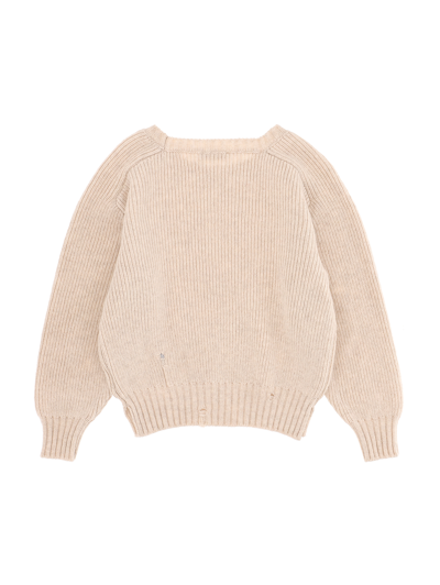 Shop Monnalisa Intarsia Merino Wool Sweater In Ecru