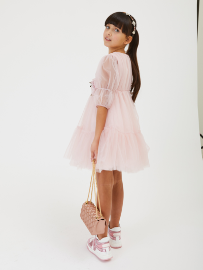 Shop Monnalisa Tulle Dress With Maxi Rose In Cyclamen