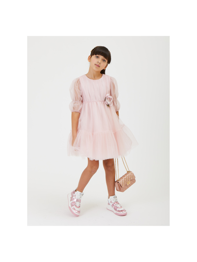 Shop Monnalisa Tulle Dress With Maxi Rose In Cyclamen