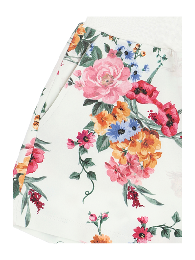 Shop Monnalisa Floral Fleece Shorts In Ecru