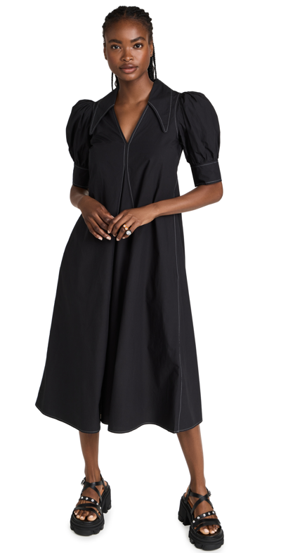 Shop Ganni Cotton Poplin Dress In Black
