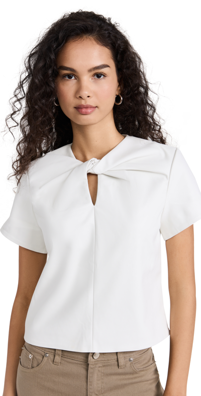 Shop Proenza Schouler White Label Twisted Short Sleeve Faux Leather Top In Off White