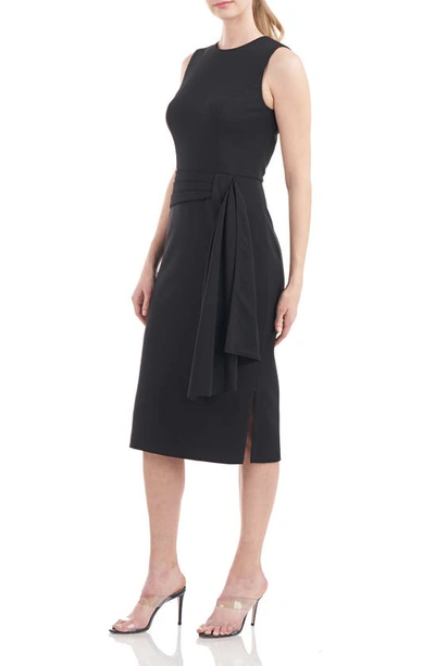 Kay Unger Sleeveless Crepe Dress W/ Drape In Black