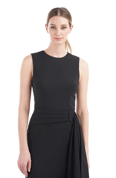 Kay Unger Sleeveless Crepe Dress W/ Drape In Black