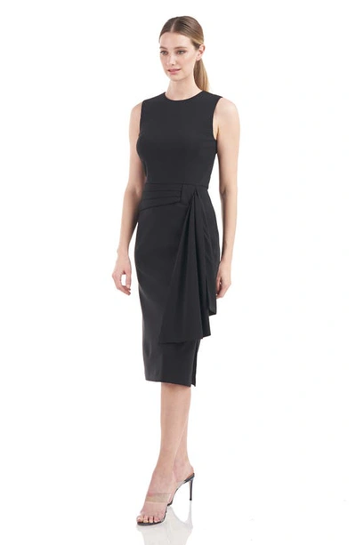 Kay Unger Sleeveless Crepe Dress W/ Drape In Black