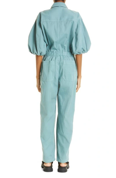 Shop Sea Sia Puff Sleeve Cotton Utility Jumpsuit In Blue