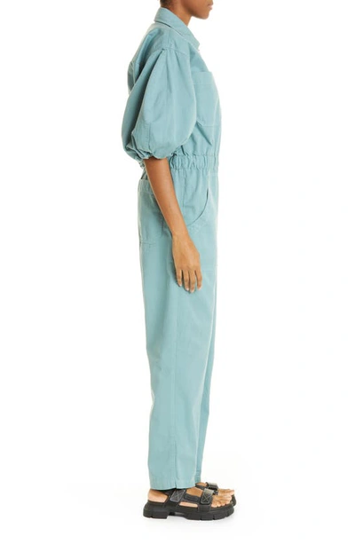 Shop Sea Sia Puff Sleeve Cotton Utility Jumpsuit In Blue