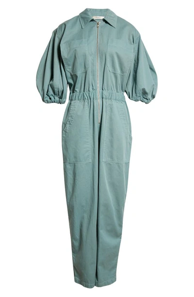 Shop Sea Sia Puff Sleeve Cotton Utility Jumpsuit In Blue