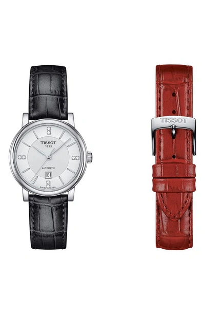 Shop Tissot Carson Premium Diamond Leather Strap Watch, 30mm In Black