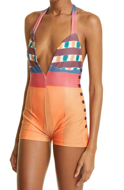 Shop House Of Aama Retro Halter Neck One-piece Swimsuit In Multi