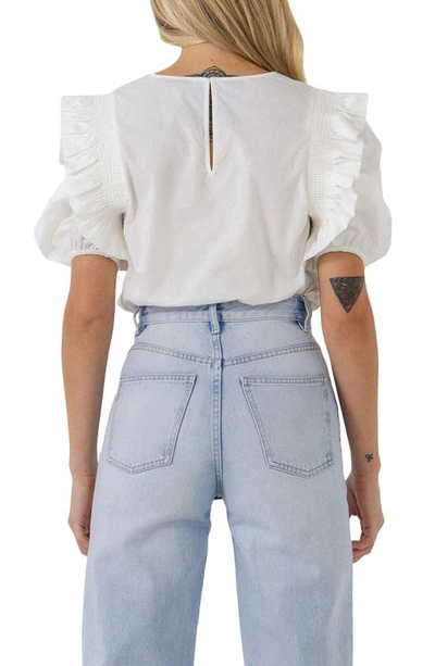 English Factory Bow Banded Puff Sleeve Blouse In White