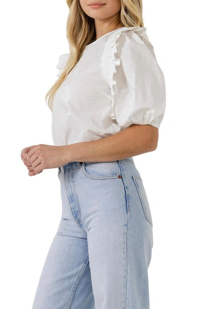 English Factory Bow Banded Puff Sleeve Blouse In White