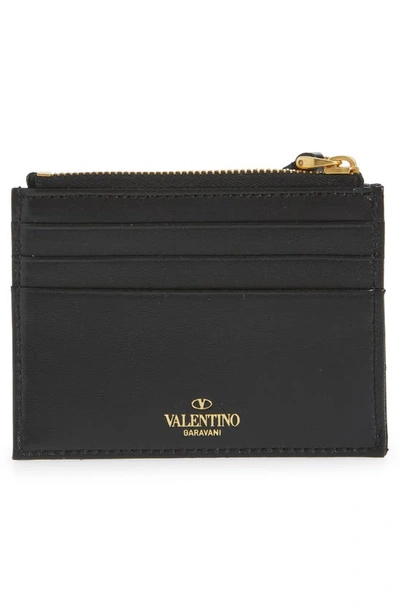Shop Valentino Roman Stud Zip Coin & Card Pouch In Nero