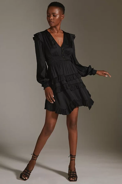 Shop Anthropologie By  Tiered Ruffled Mini Dress In Black