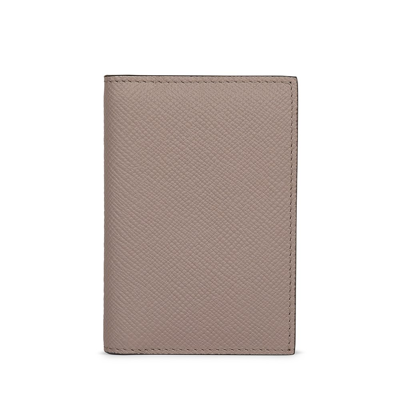 Shop Smythson 6 Card Slot Folded Card Holder In Panama In Taupe