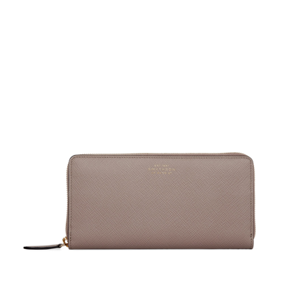 Shop Smythson Large Zip Around Purse In Panama In Taupe
