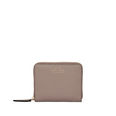 Shop Smythson Small Zip Around Purse In Panama In Taupe