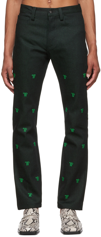 Shop Theophilio Ssense Exclusive Black & Green Logo Jeans In Black, Green