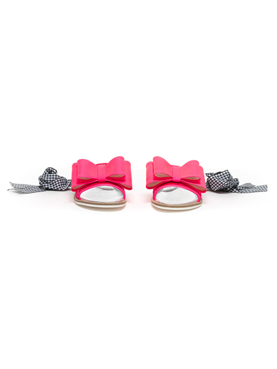 Shop Monnalisa Fluorescent And Ginghamslippers In Bright Fuchsia