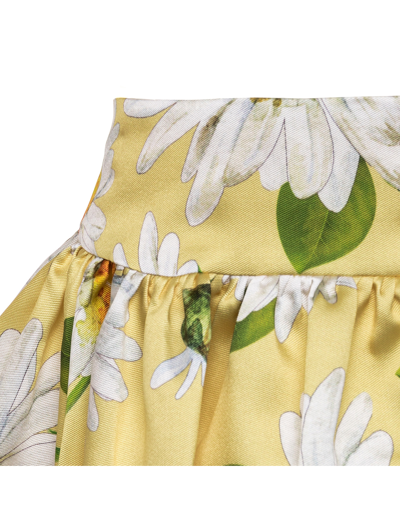 Shop Monnalisa Mikado Skirt With Daisies In Light Yellow