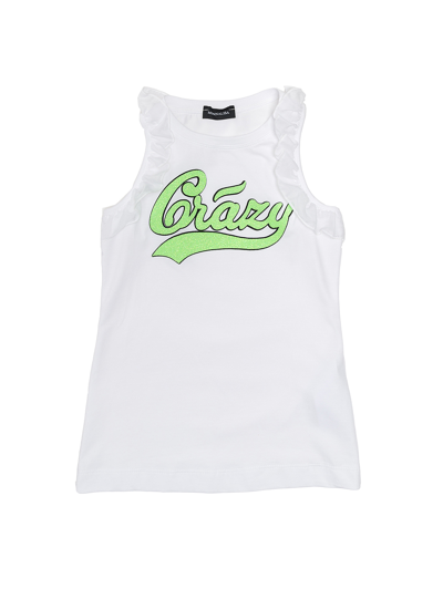 Shop Monnalisa Ruffled Top With Lurex Lettering In White + Bright Green