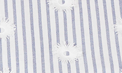 Foxcroft Marina Sea Stripe Embroidered Top In Malibu Blue