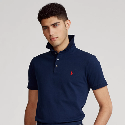 Shop Ralph Lauren Custom Slim Fit Stretch Mesh Polo Shirt In French Navy