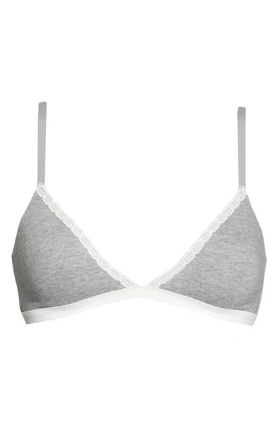 Skarlett Blue Adorned Cotton Blend Bralette In Heather Grey / Ivory