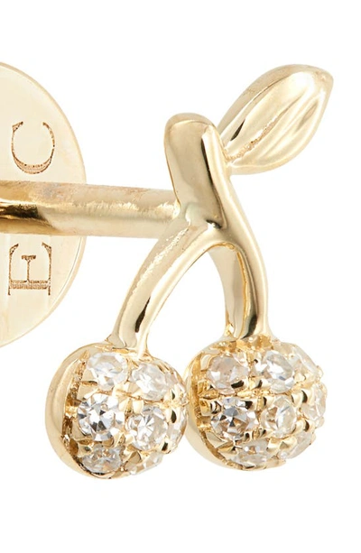 Shop Ef Collection Single Diamond Mini Cherry Stud Earring In 14k Yellow Gold