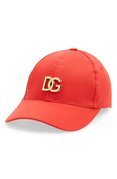 Shop Dolce & Gabbana Metallic Dg Logo Baseball Cap In Red