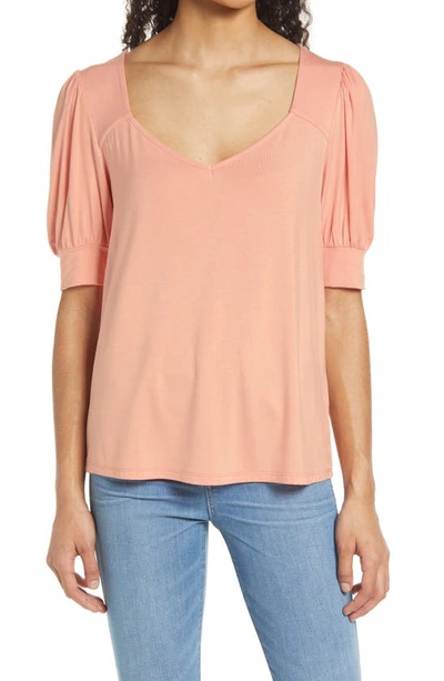 Gibsonlook Sweetheart Neck Knit Top In Peach