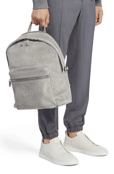 Shop Zegna Suede Backpack In Light Grey